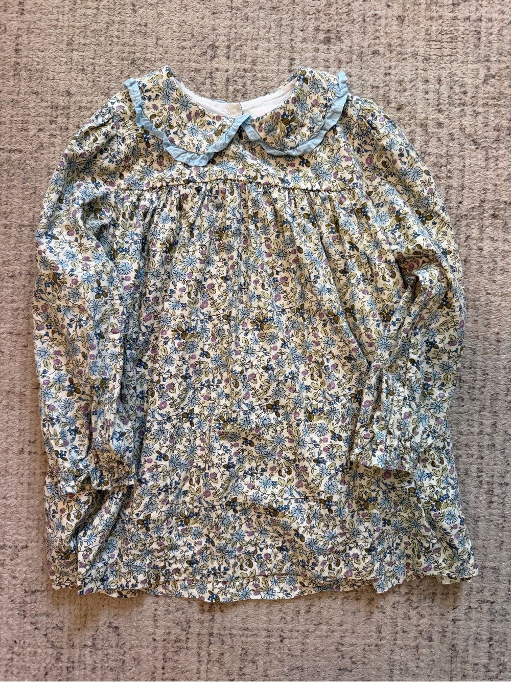 Girls' Floral Long-Sleeve Peter Pan Collar Top - Blue Multicolor